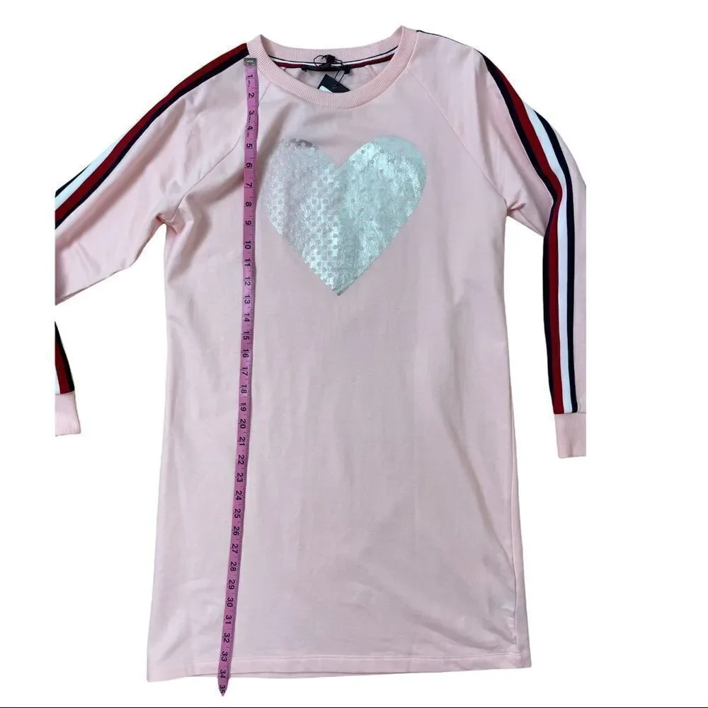 NWT Tommy Hilfiger Pink Metallic Heart Sweatshirt Dress Long Sleeves Sz M Y2K